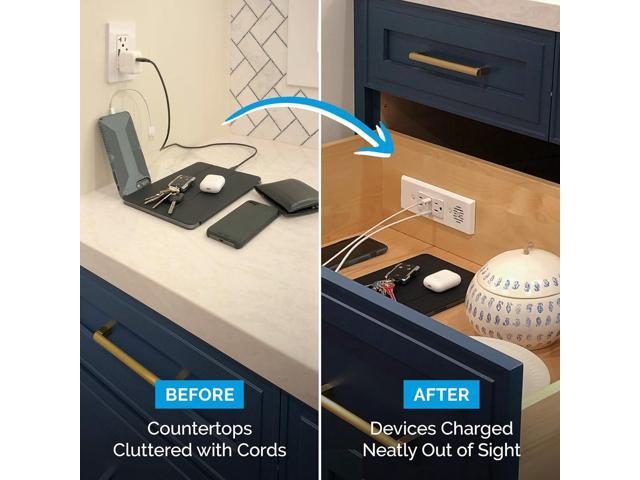 Docking Drawer Blade in-Drawer Outlet, Integrated Safety Shutoff, (2) 30W USB-C & (2) 15 amp AC, White