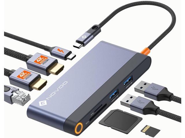 Novoo USB C Docking Station Dual HDMI Adapter, 8 in 1 Multi Display 4K with 2 HDMI,100W PD, 2 USB, TF Card USB-C 3.0 Hub Multiport Dongle...