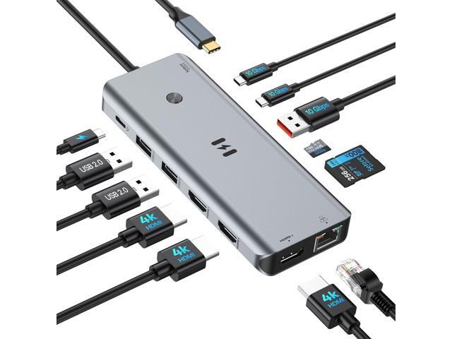 USB C Docking Station 3 HDMI, Selore 12-in-1 Docking Station 3 Monitors with Triple HDMI, 10Gbps USB A/C 3.1, 100W PD Charging, Gigabit Ethernet,...