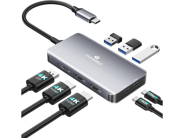 USB C Docking Station Dual Monitor, Laptop Docking Station 3 Monitor, USB C Hub Dual 4K@60Hz HDMI Display with DisplayPort Port, 5Gbps USB-A/C Data...