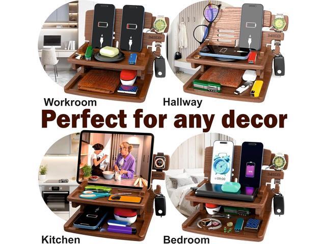 MED Wood Phone Docking Station for Men - Desk or Nightstand Organizer - Birthday Gifts for Husband, Dad - Anniversary Idea from Wife - Key Holder,...