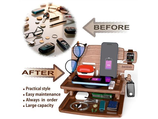 MED Wood Phone Docking Station for Men - Desk or Nightstand Organizer - Birthday Gifts for Husband, Dad - Anniversary Idea from Wife - Key Holder,...