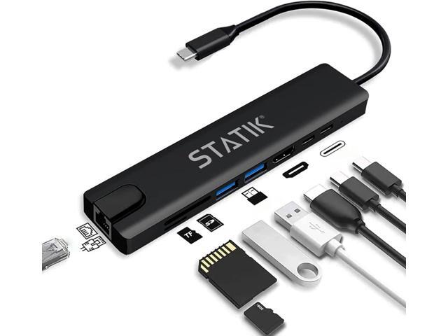 STATIK UltraHub Powered USB C Hub - Multiport Adapter - 8-in-1 Docking Station with 4K USB C HDMI, 100Mbps Ethernet, SD/TF Card Reader & Laptop Dock