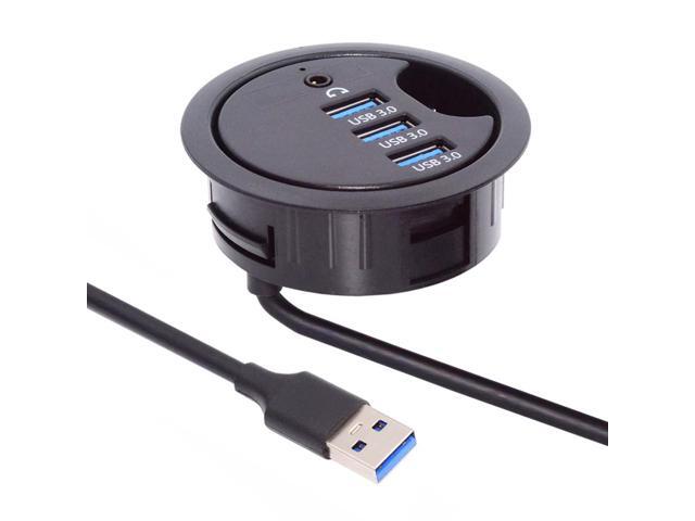 Cablecc 3 Port USB 3.0 Hub Sound Card USB Splitter 60mm Desk Grommet Dock Station Headphone Mic Audio Interface for Desktop PC(USB 3.0 and 3.5mm...