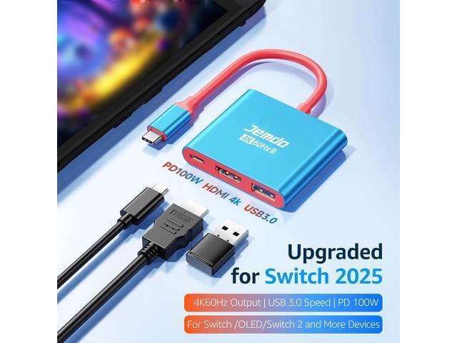 JEMDO Switch 2 HDMI Adapter Dock Station(3 Ports),4K@60Hz,HDMI 2.0 & 18Gbps,PD 100W & USB 3.0,Portable USB C to HDMI Travel Dock for TV Compatible...