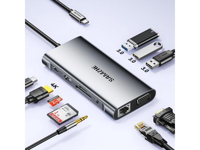 10-in-1 USB C Hub Multiport Adapter, USB C Docking Station with 4K HDMI, VGA 1080P, 100W PD, Ethernet, SD/TF, Audio, USB 3.0 Port, Laptop Dock for...