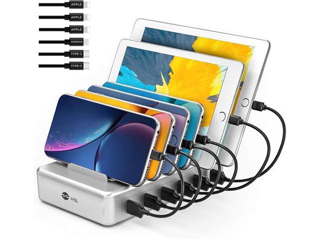 Charging Station for Multiple Devices - 6 Port Multi USB-A Charger Stations Multi-Device Organizer Charging Dock for iPhone iPad Android Cell Phone...