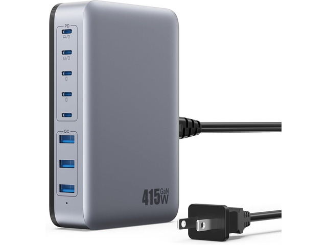 USB C Charger 415W USB C Charger Block, 8-Ports GaN IV Fast Charging Station Hub, Dual PD 100W Laptop Charger Adapter,for MacBook...