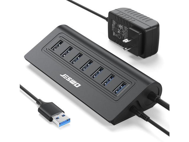 Powered USB Hub, JESWO 7-Port USB 3.0 Hub, Aluminum USB Data Hub with 3.3ft Cable, USB Hub 3.0 Powered with 20W Power Adapter for MacBook, Mac...