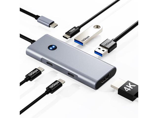 USB C Hub 6-in-1 with 4K@60Hz HDMI, 2 USB-C & 2 USB-A 10Gbps Ports, Privacy Button, 100W PD Dual USB C Dongle for Mac Laptops, Tablets, Windows...
