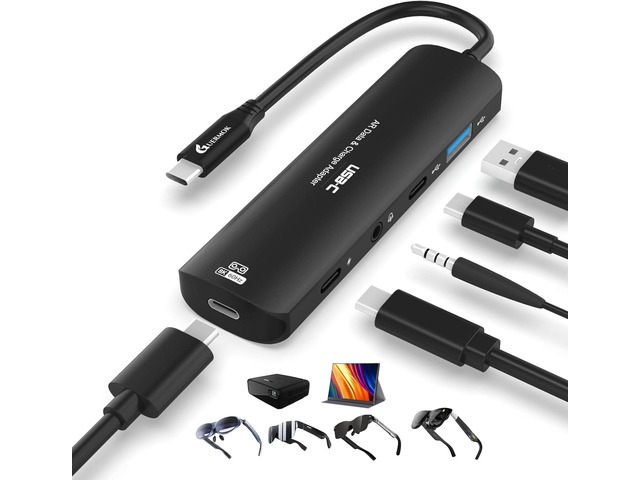Guermok 5-in-1 USB-C to AR Glasses Adapter, 100W PD Fast Charging, 8K@60Hz Video, USB/USB-C Ports Works with AR Glasses Devices, Handheld...