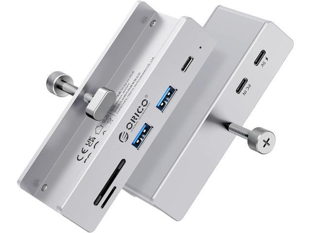 ORICO USB Hub 3.2, Clamp USB-Hub with Extra Power Supply Port, 10Gbps Aluminum 5-Port USB Extender with 2 USB-A 3.2 Ports, USB-C 3.2, SD/TF Card...
