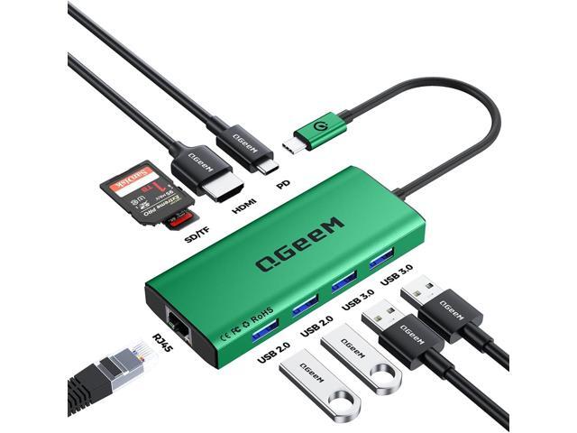QGeeM USB C Hub Ethernet,9 in 1 USB Type C Hub HDMI Multi-Port Converter Adapter,100W Pd, USB 3.0,SD/TF Card Reader,Compatible for MacBook Pro Air...