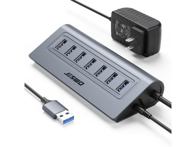 Powered USB Hub, JESWO 7-Port USB 3.0 Hub, Aluminum USB Data Hub with 3.3ft Cable, USB Hub 3.0 Powered with 5V/4A Power Adapter for MacBook,...