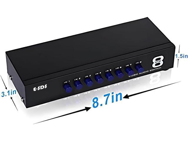 E-SDS 8-Way RCA Switch AV Switcher 8 in 1 Out Composite Video L/R Audio Selector Box for DVD STB Game Consoles