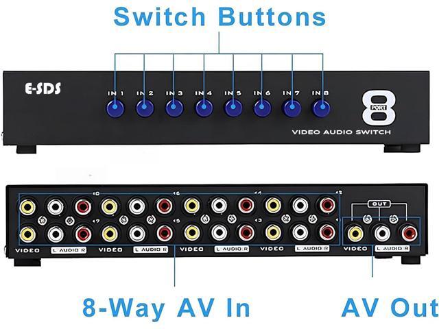 E-SDS 8-Way RCA Switch AV Switcher 8 in 1 Out Composite Video L/R Audio Selector Box for DVD STB Game Consoles