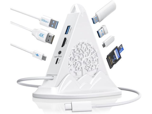 USB C Hub, White 8 in 1 USB C Hub Multiport Adapter with 4K HDMI, 100W Power Charging, 5Gbps Type C 3.0, 3xUSB A 3.0, SD/TF Reader& RGB Lighting,.