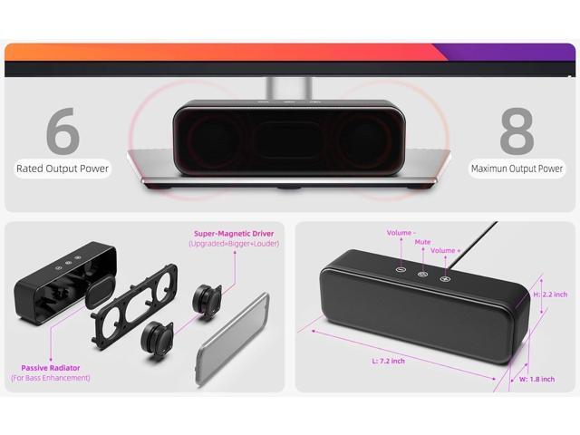 Computer Speakers for Desktop PC Laptop, Wired, USB Plug-in, External Speakers for Monitor, Small Computer Sound bar for PC, Loud Speaker with Deep...