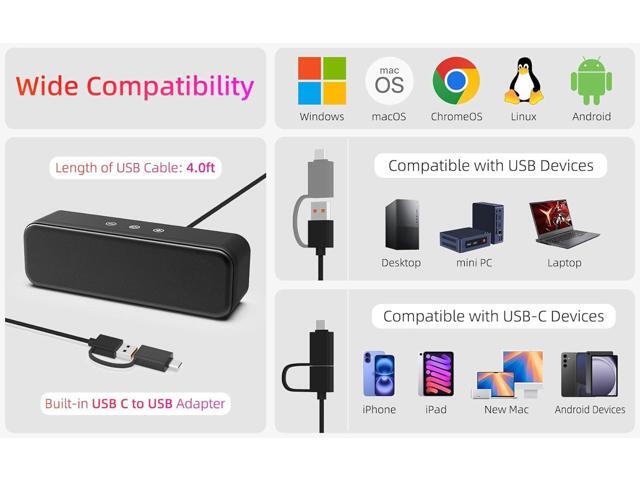 Computer Speakers for Desktop PC Laptop, Wired, USB Plug-in, External Speakers for Monitor, Small Computer Sound bar for PC, Loud Speaker with Deep...