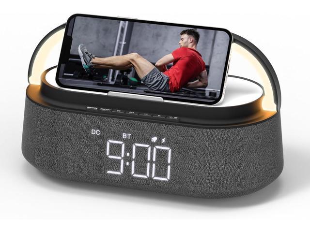 FREEFISH Bluetooth Speaker with Fast Wireless Charger,FM Radio,Touch LED Night Light,Phone Holder,Snooze, Portable Wireless Speaker for Bedrooms...
