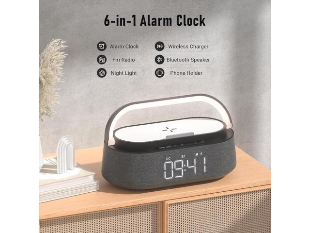 FREEFISH Bluetooth Speaker with Fast Wireless Charger,FM Radio,Touch LED Night Light,Phone Holder,Snooze, Portable Wireless Speaker for Bedrooms...
