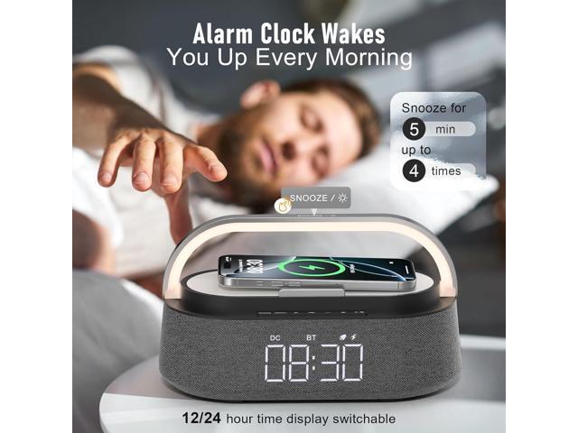 FREEFISH Bluetooth Speaker with Fast Wireless Charger,FM Radio,Touch LED Night Light,Phone Holder,Snooze, Portable Wireless Speaker for Bedrooms...