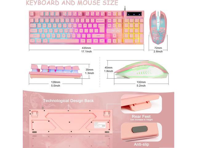 CHONCHOW Pink Gaming Keyboard and Mouse Combo with led, 104 Keys Wired Light Up Keyboard and Colorful Mouse for PC Laptop Computer PS4 Xbox, 19...