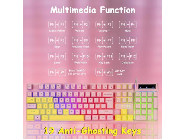 CHONCHOW Pink Gaming Keyboard and Mouse Combo with LED, 104 Keys Wired Light Up Pink Keyboard and Cute Mouse Set for PC Laptop Computer PS4 PS5...