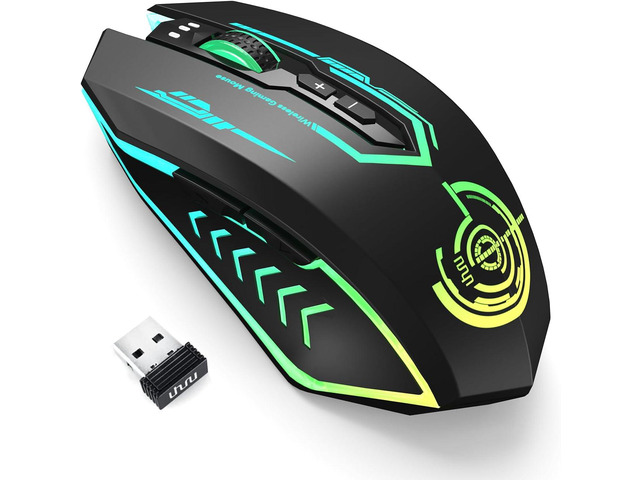 UHURU Wireless Gaming Mouse Up to 12000 DPI, Rechargeable USB-C Wireless Mouse with 7 Buttons 7 Dynamic LED Color Ergonomic Programmable MMO RPG...