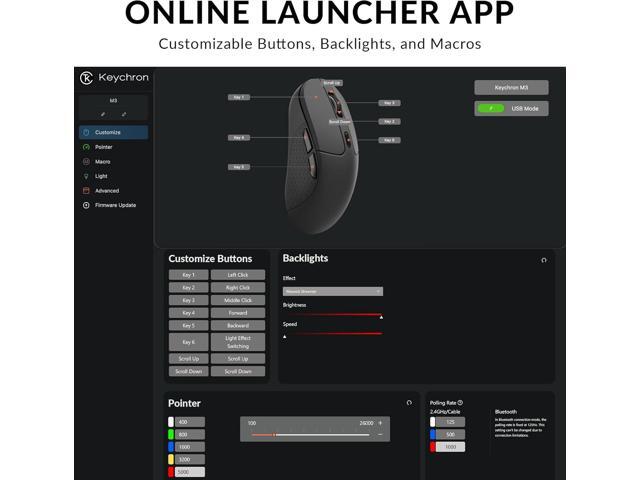 Keychron M3 Wireless Mouse, PAW3395 Sensor with Programmable Macro Button 26,000 DPI Supports 2.4 GHz/Bluetooth 5.1, 79g Ultra-Light Ergonomic...