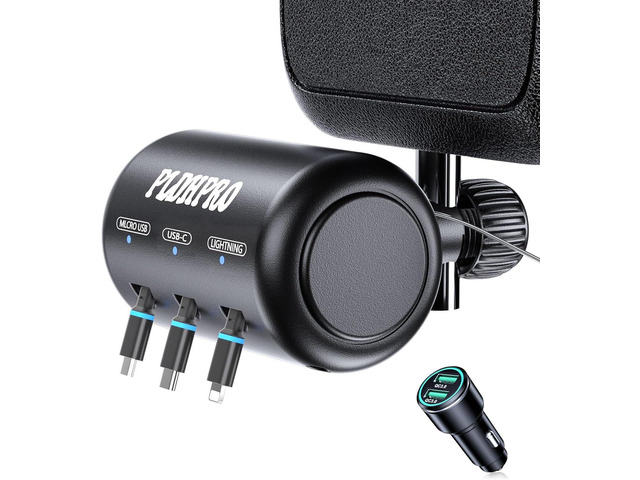 Uber Accessories for Car 3 in 1 Backseat Car Charging Station Box, with QC 3.0 Adapter 36W Retractable Multi Devices Car Charger Fast Charge for...