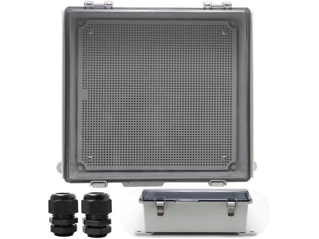 MAKERELE Outside Electrical Box Plastic Enclosure IP67 Waterproof Junction Box Clear Cover Plate with Stainless Steel Buckles 13×13×5.1.