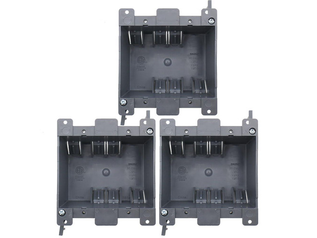 MAKERELE 2 Gang Old Work Electrical Outlet Box 26 cu. Inch (3 Pack) Double Outlet Box Adjustable Outlet Box for Switches ETL Tested 2 Hours...