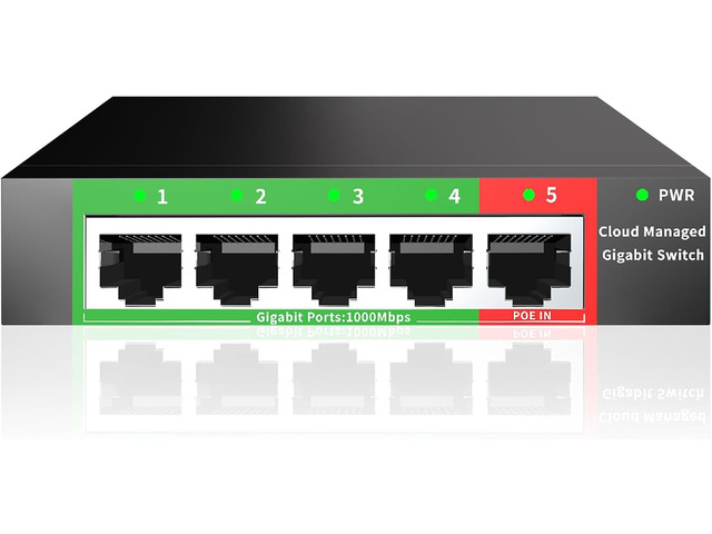 STEAMEMO 5-Port Gigabit Ethernet Switch Smart Managed with VLAN/QoS Plug & Play Desktop/Wall-Mount Network Hub w/ PoE in Design Sturdy Metal...