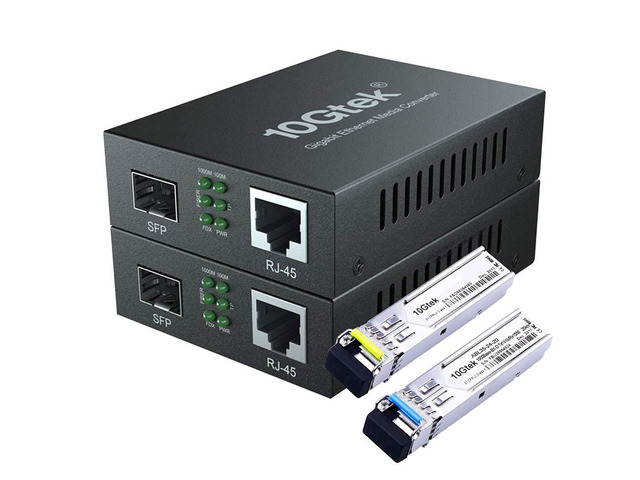 a Pair of Gigabit Ethernet Bidi Media Converter, SingleMode Single LC Fiber to Ethernet RJ45 Converter for 10/100/1000Base-Tx to 1000Base-LX, UL...