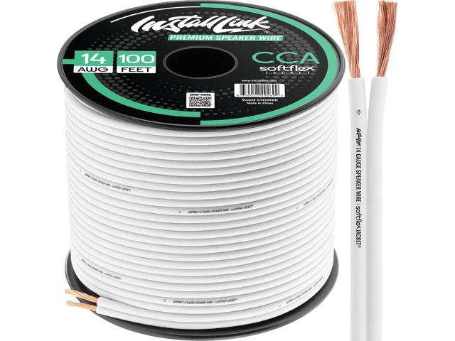 Install Link 14 Gauge Speaker Wire (White) for Car, Home or RV Audio Cable, 100ft, CCA