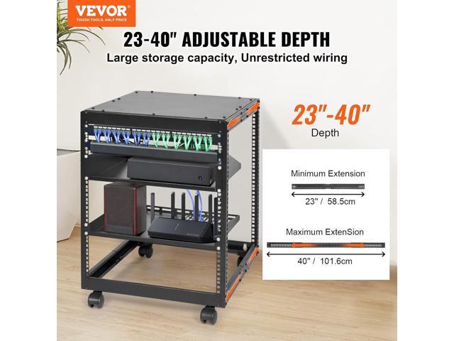 VEVOR 12U Open Frame Server Rack, 23-40 in Adjustable Depth, Free Standing or Wall Mount Network Server Rack, 4 Post AV Rack with Casters, Holds...
