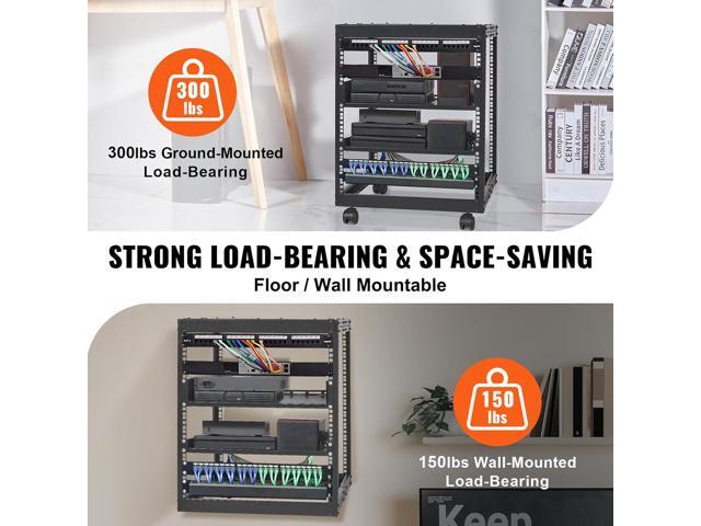 VEVOR 12U Open Frame Server Rack, 23-40 in Adjustable Depth, Free Standing or Wall Mount Network Server Rack, 4 Post AV Rack with Casters, Holds...