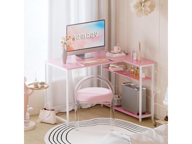 Pamray 43 Inch L Shaped Computer Desk with Reversible Side Storage Shelves, Small Corner Desk for Small Space Home Office,Writing Study Table PC...