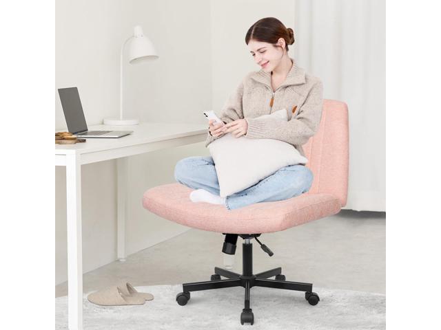 Orange Factory Criss Cross Chair Wheels Wide Cross Legged Office Desk Vanity Chair Comfy Fabric Armless Adjustable Swivel for Home Computer Task...