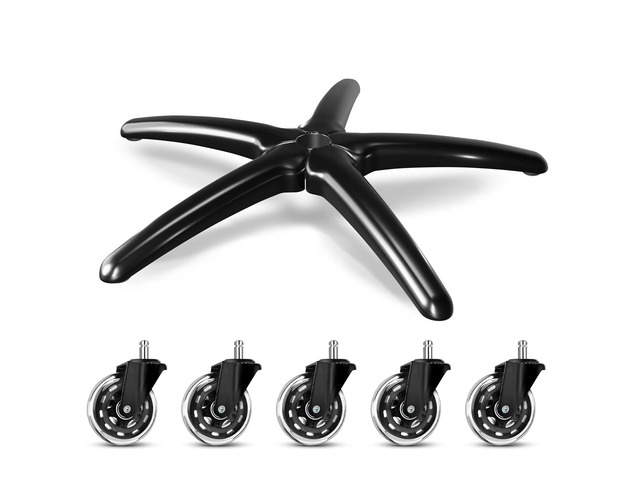 Sytopia 28' Heavy-Duty Office Chair Base Replacement with Wheels (Set of 5), Metal Base with Casters, Total Height: 7.5' (18.9 cm), Compatible with...