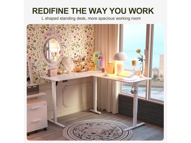 Cubiker 63' L-Shaped Standing Desk - Adjustable Corner Standing Desk L Shape with Splice Board, White