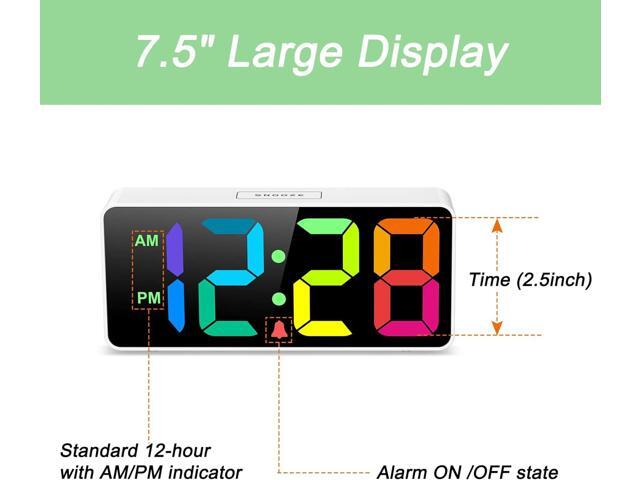 7.5 Inches Large Digital Alarm Clock for Seniors & Kids, 0-100% Dimmable Display, USB Charging Port, Adjustable Volume, Easy Operation, Snooze,...