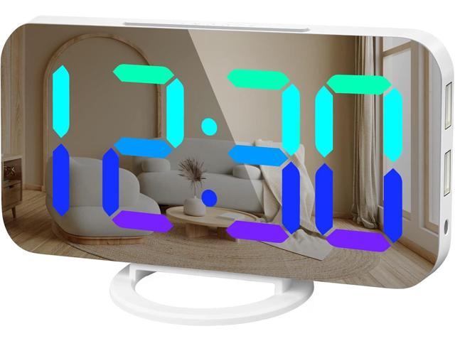 WulaWindy RGB Alarm Clock - Digital LED Clocks Mirror Surface with Dual USB Ports for Makeup Best Modern Decorations Aesthetic Home Bedroom Living.
