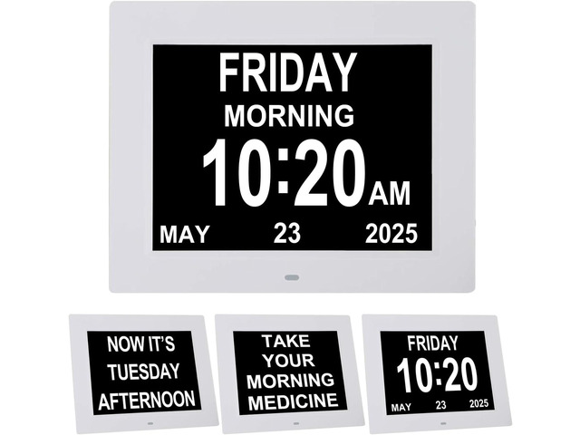 TMC 8 Inch Digital Dementia Clock for Seniors, Large Calendar with Day Date & Week Display, 5 Alarms + 3 Medicine Reminders, Plays SD Card Video,...