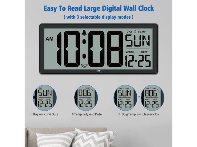 WallarGe 14.5'' Large Digital Wall Clock Battery Operated with Jumbo Numbers, Temperature and Date - Easy to Read and Set, Auto DST