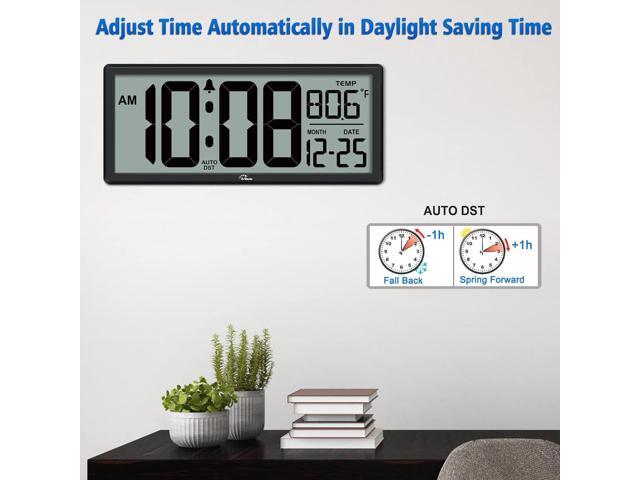 WallarGe 14.5'' Large Digital Wall Clock Battery Operated with Jumbo Numbers, Temperature and Date - Easy to Read and Set, Auto DST