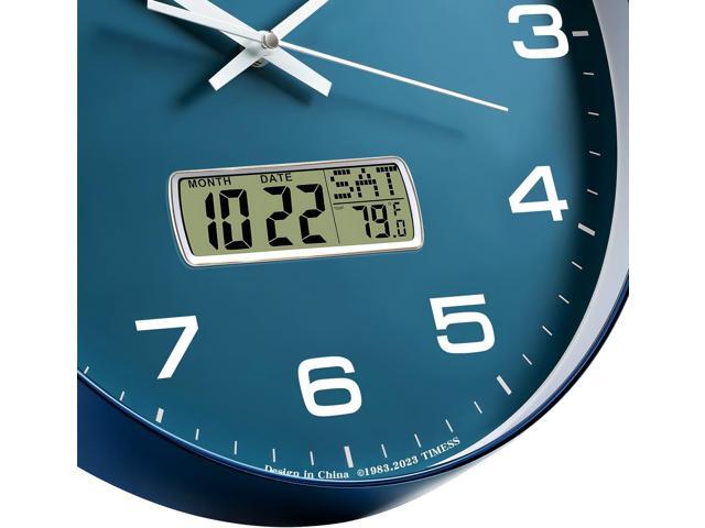 Wall Clock, 12' Dial Non-Ticking Silent Battery Operated Analog with LCD Display for Perpetual Calendar and F° Temperature, Ideal Modern Home,...