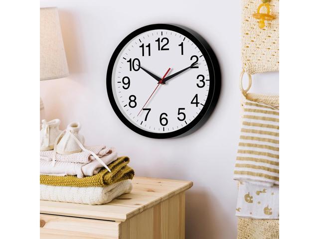 14 Inch Wall Clock Modern Battery Operated Silent Non Ticking Large Analog Clock for Living Room Office Home Bedroom Kitchen Bathroom(Black)