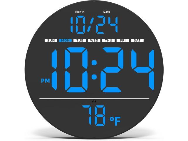 Digital Wall Clock with Large LED Display, Date, Temperature, Auto-Brightness Small [PLUG-IN] Clock Modern Electric Wall Clock for Bedroom,.